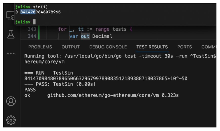 このEIPでは、EVMに10進数浮動小数点演算用のオペコード（DECADD、DECNEG、DECMUL、DECINV）と基本関数（DECEXP、DECLN、DECSIN）が追加されます。